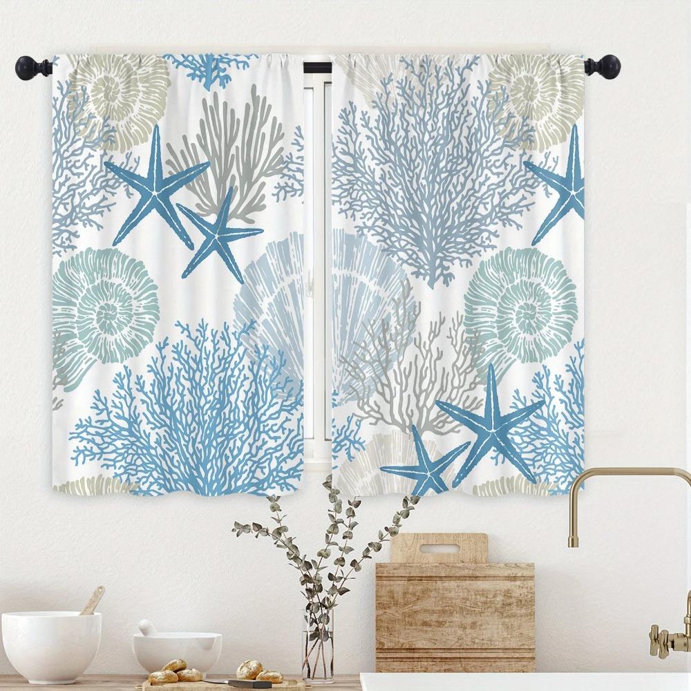 Beach Coastal Starfish Kitchen Curtain Nautical Summer Window Treatment for For Living Room For Home Decor Cafe Cabinet Decoration