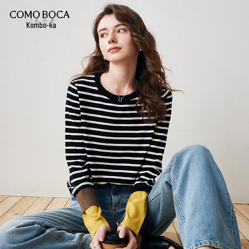 

Women s Silk Blend Faux Two-Piece Striped Knit Long Sleeve T-Shirt M