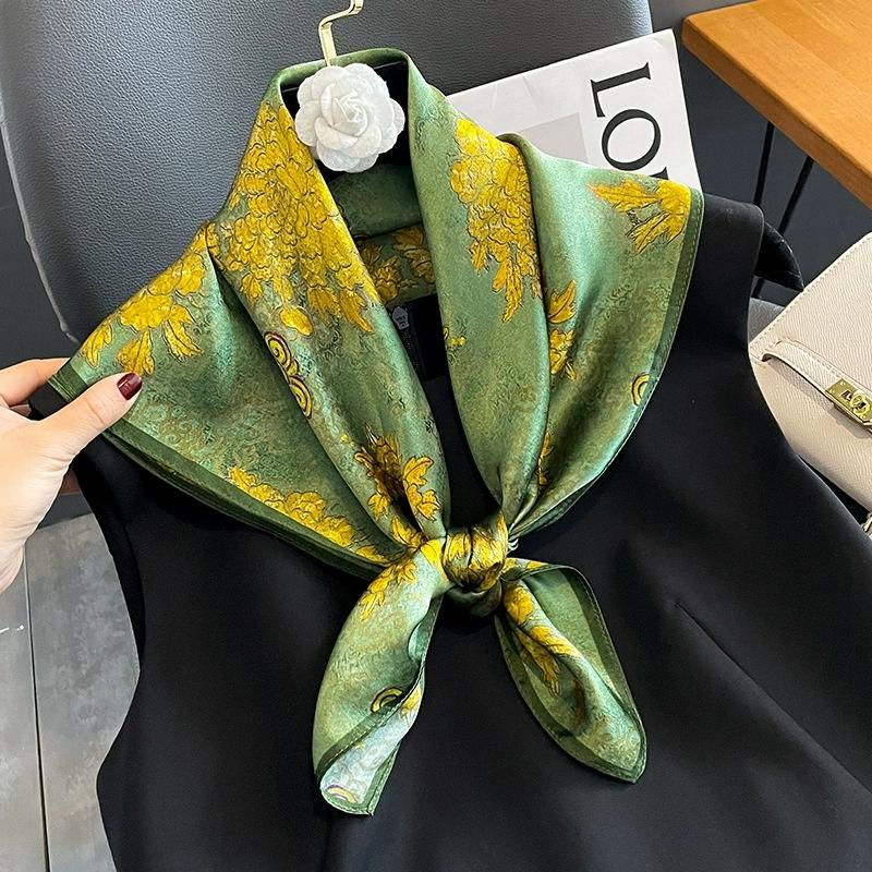 65Cm Square Pure Silk Square Scarf Elegant Silk Decorative Flower Design Necktie Small Shawl Neckerchief For Women