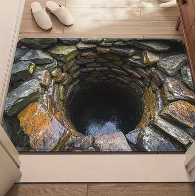 Welcome Mat 3D Stone Well Area Rug Washable Floor Carpet for Living Room Bedroom Bathroom Home Decoration