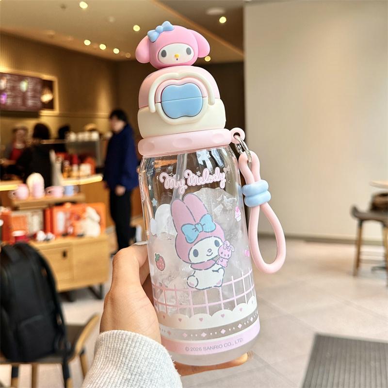 X&W Sanrio Kuromi Water Kettle 600ml Cartoon Plastic Cup Portable Double Drinking Bottle with Straw Outdoor Juice Milk Water Cup