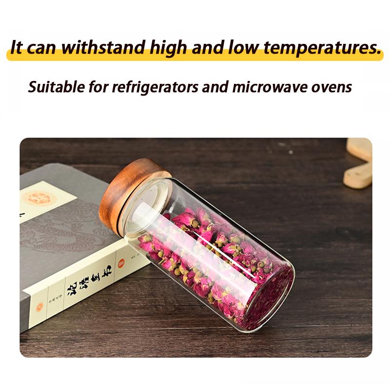Coffee Bean Glass Sealed Jar Tea Coffee Powder Spice Sealed Storage Jar Acacia Wood Lid Glass Jar