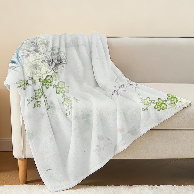 Lightweight Floral Flannel Throw Blanket - Versatile Skin-friendly Soft Warm Home & Car Use, Cozy Decor, Perfect for Christmas & Halloween