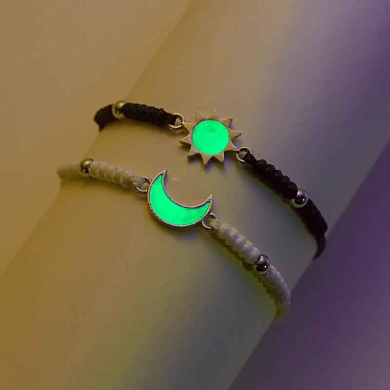 2 PCS Couples Bracelet for Women Lover Luminous Sun Moon Star Hand-woven Rope Bracelets Charm Friendship Girlfriend Jewelry Gift