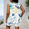 Women Plus Size Blue Black Abstract Printed Scoop Neck Sleeveless Tank Top Fitted Shorts Two Piece Set