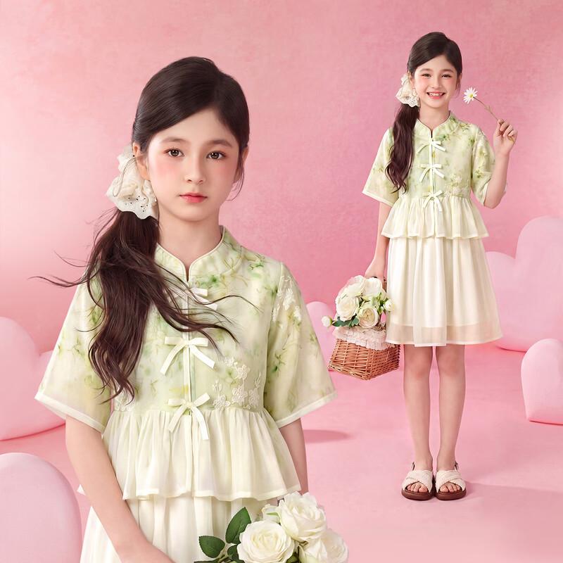 Xiaohu Patti Girls Floral Embroidered Chinese Style Summer Set 140