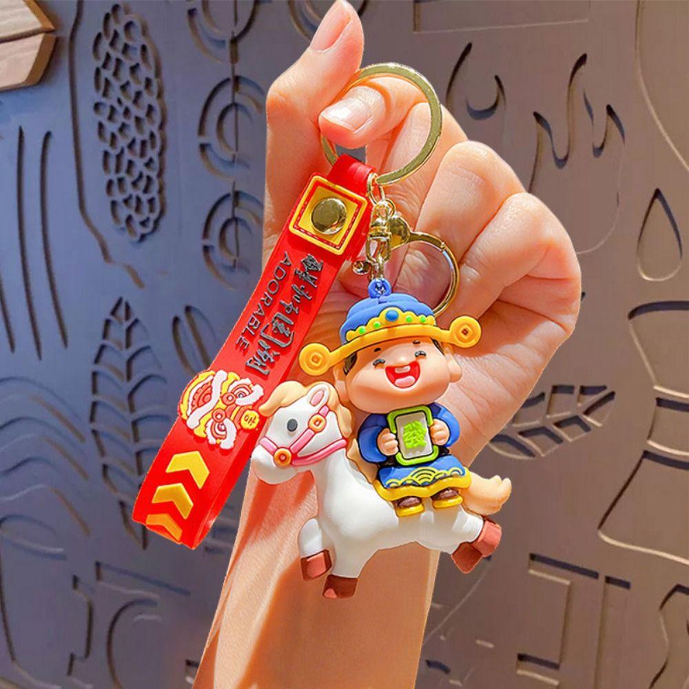 Little God of Wealth Horse Year Keychain Chinese Style New Year Keyring Girls' Schoolbag Pendant