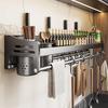 Gun Gray Stainless Steel Wall-Mounted Knife & Spice Rack – Punch-Free Kitchen Storage Solution