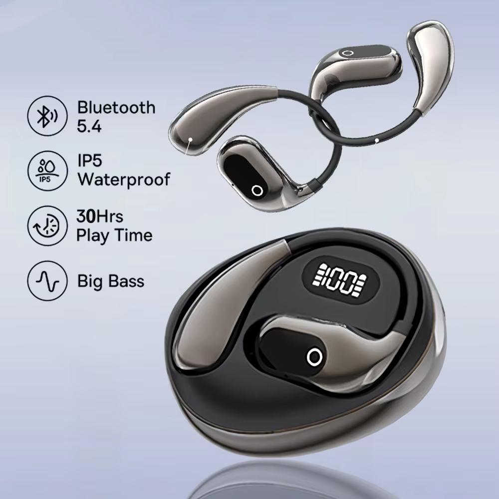 Bluetooth 5.4 Earphones Wireless Ear Hook Headphones Noise Reduction LED Display Headsets HiFi Stereo Earbuds