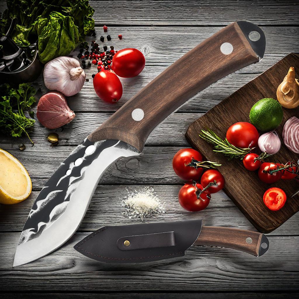 Wooden Stabilizer Handle Meat Cleaver Butcher Knife Forging Kitchen Knife Boning Knife Slicing KnifeFull Tang  With Sheath