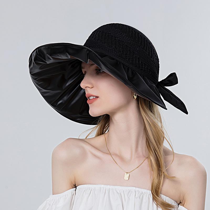 

Летние полые шляпы от солнца для женщин, модная пустая шляпа с хвостиком, уличная шляпа-ведро с защитой от ультрафиолета, женские пляжные кепки с широкими полями