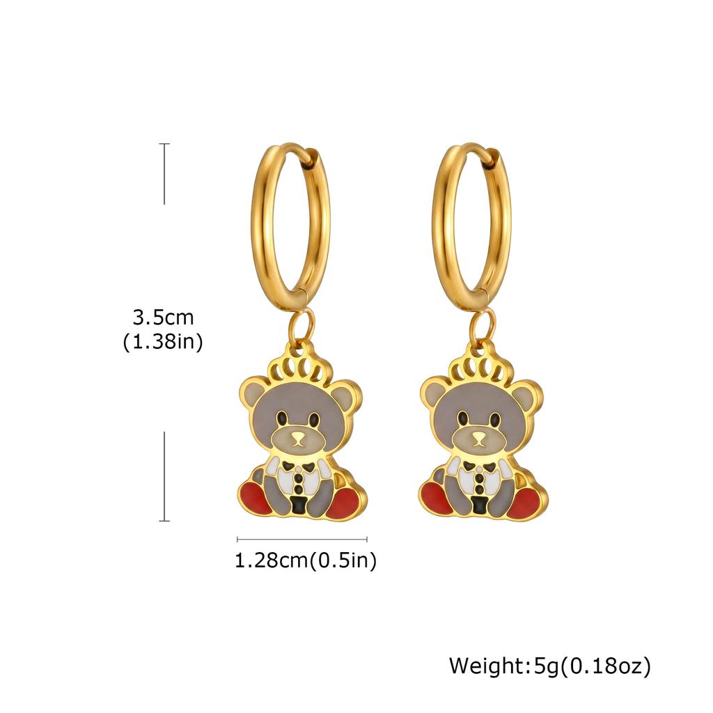 Dainty Cute Bear Pendant Earrings for Women Girl Hypoallergenic Stainless Steel Cartoon Drop Earrings Fashion Jewelry Gifts