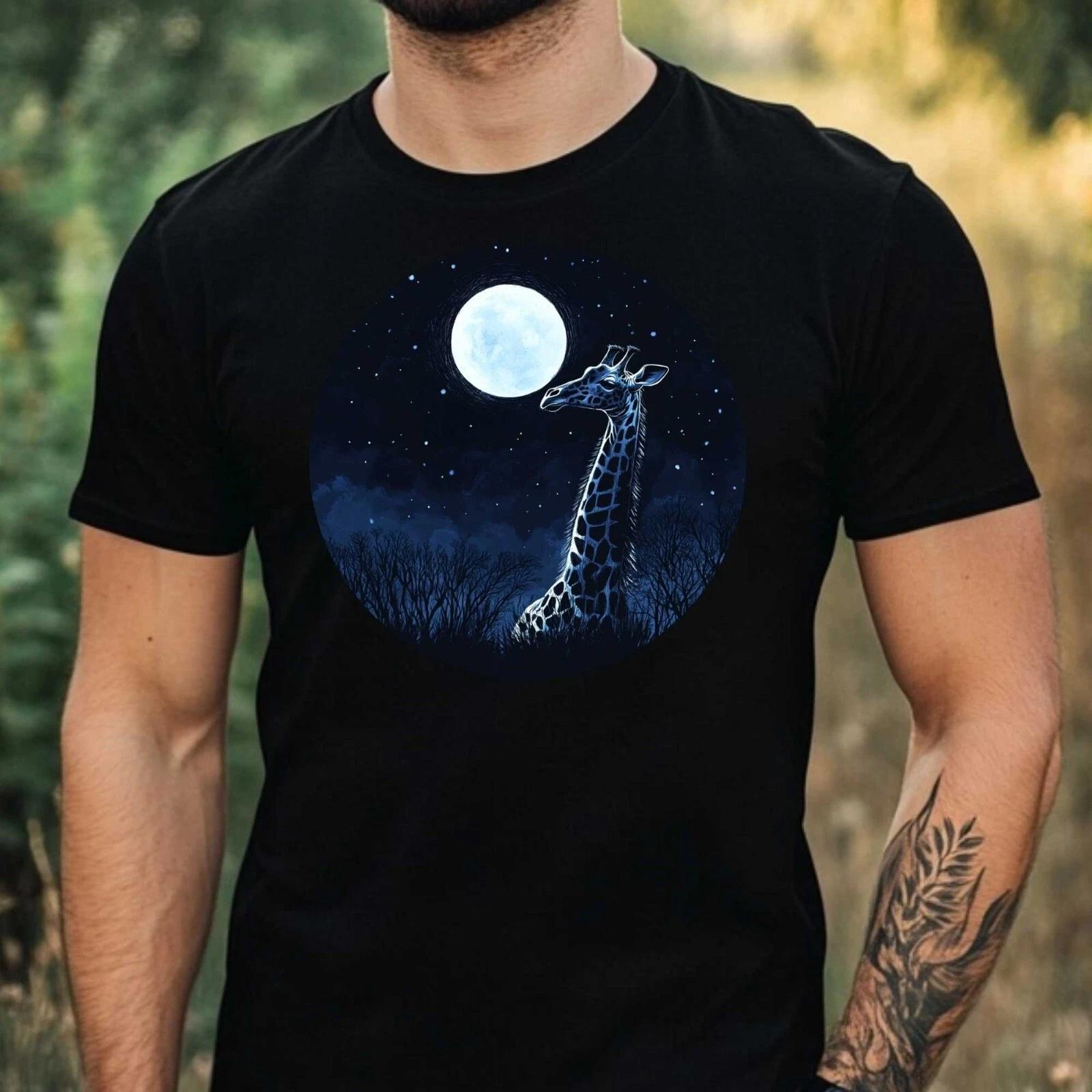 T-Shirt Herren Giraffe im Mondlicht Motiv Baumwolle Größe XS bis 5XL XL