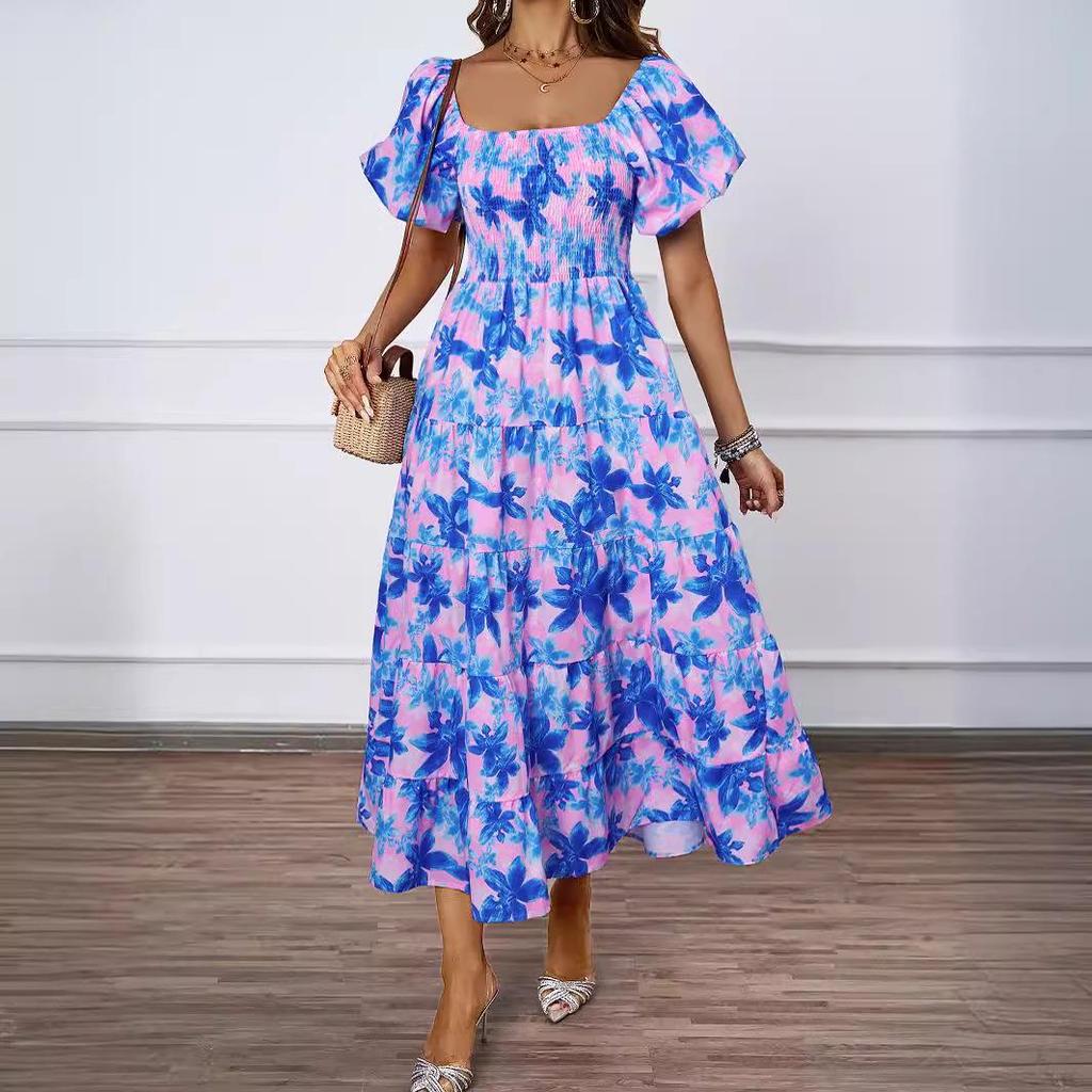 European and American Off-the-Shoulder Puff Sleeve A-Line Summer Dress for Women