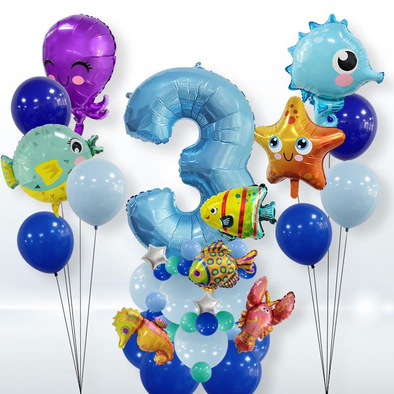 Octopus Animal Underwater World Number Balloon Kit Kids Bath Party Supplies