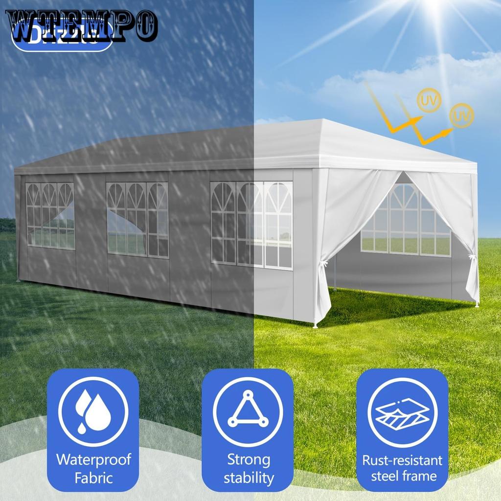 10'x30' Geräumiges Outdoor-Partyzelt - Wasserdichtes Vordach, 8 Abnehmbare Seitenwände, Perfekt für Terrasse, Hochzeit, Pavillon, Gartenveranstaltungen und Versammlungen