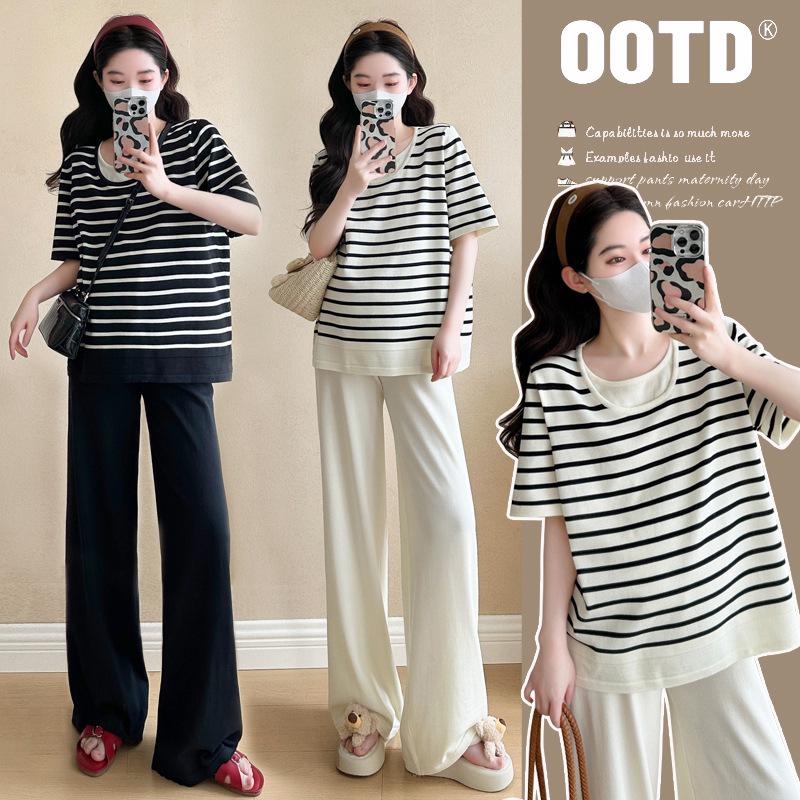 2026 Summer Ice Silk Knit Maternity Sportswear: Casual Loose Plus Size Two-Piece Set