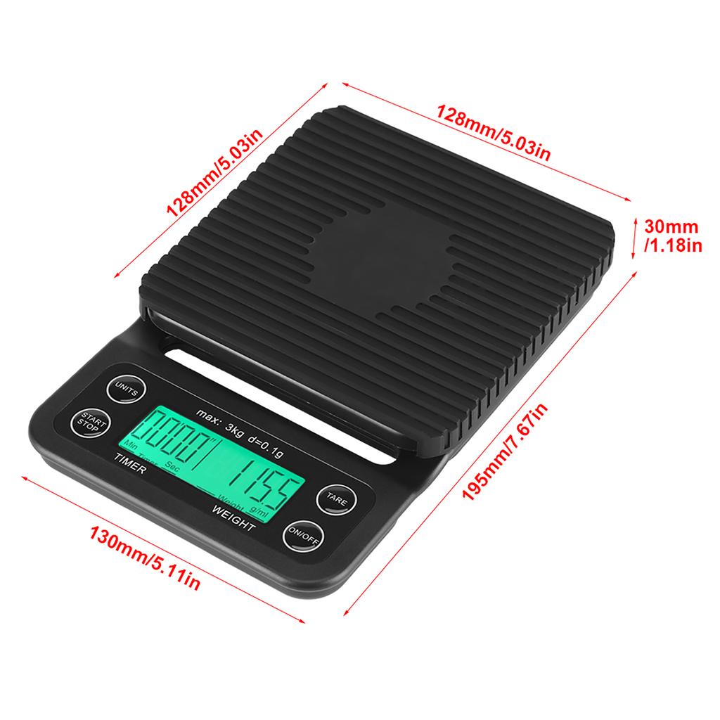 3KGCelsius0.1g Digital Kitchen Food Scale Drip Coffee Weighing with Timer (Bluish Violet  Backlight)