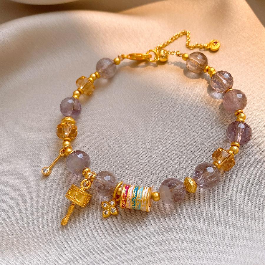 Natural amethyst wheel beaded crystal bracelet retro bracelet ethnic style niche versatile jewelry