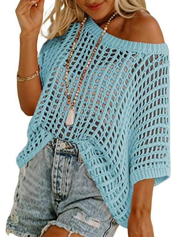 2025 Summer Women's Five-Sleeve Sexy Cutout Knit Beach Cover-Up Sweater