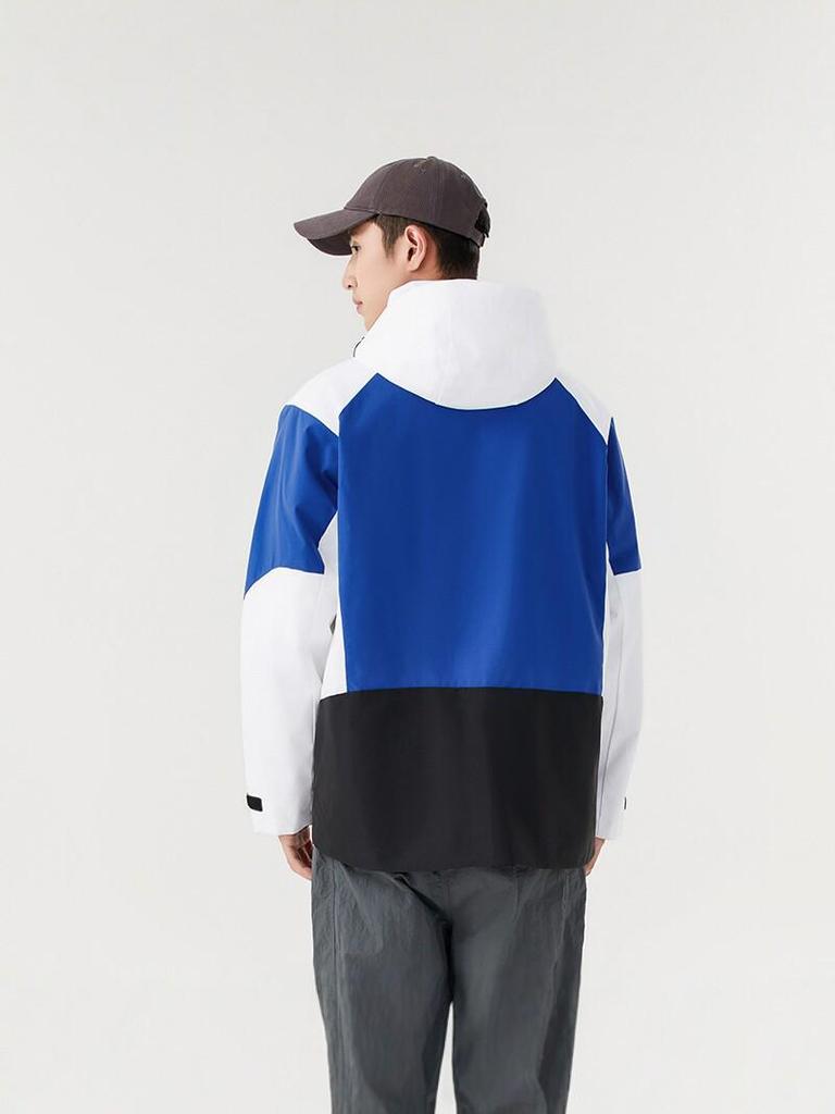 Unisex Color Block Hooded Windbreaker: Windproof & Waterproof Mountaineering Jacket for Spring & Autumn