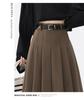 Women's High Waist Gray A-Line Pleated Mid-Length Skirt - Spring, Summer, Autumn 2025