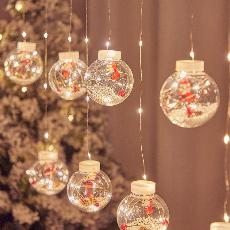 Festive Window Curtain Lights & Ornaments - Luminous Wishing Balls for Christmas Scenes