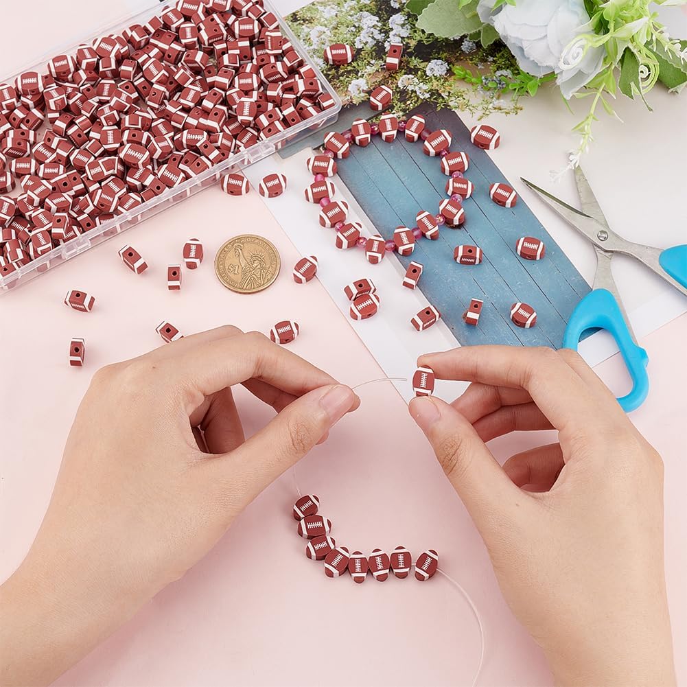 

About 300Pcs American Football Bead Handmade Polymer Clay Beads Rugby Beads 7mm Sports Ball Beads Small Aperture Beads for DIY Necklace Bracelet