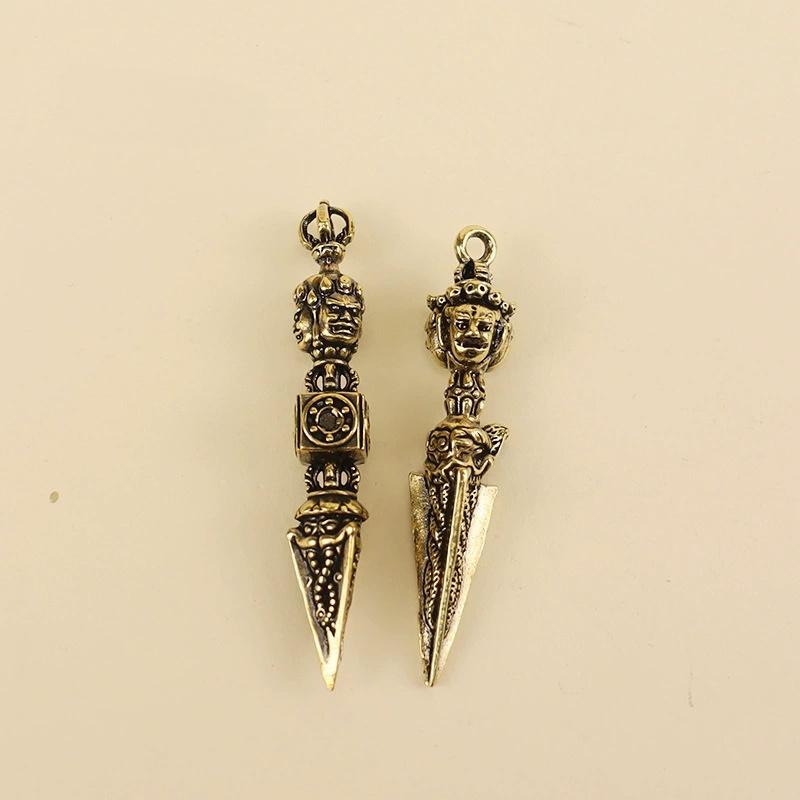 Vintage Brass Vajrakila Head Vajry Pestle Ornaments Keychains Charm Pendant Lucky Home Decorations