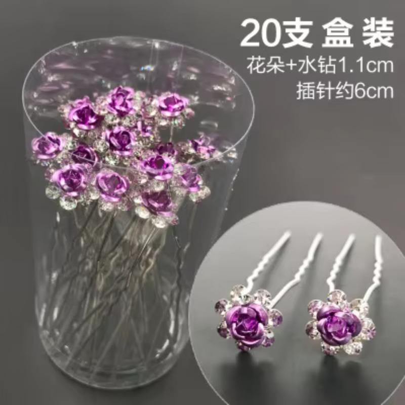 20Pcs/set Women U-shaped Hair Fork Pin Crystal  Rose Flower Hair Clips Rhinestone Hair Stick Wedding Bridal Jewelry Headwear Gift