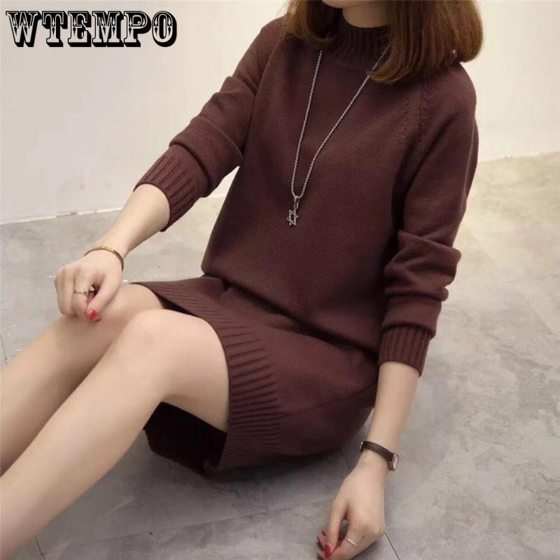 Spring and Autumn Women's Dress Medium Length Dress Loose Pullover Sweater Knitwear Sweater