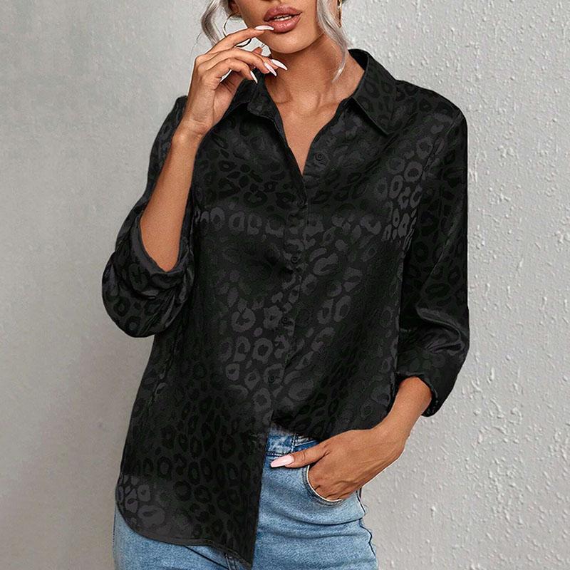Ladies Elegant Spring Summer French Long Sleeve Jacquard All Match Blouse Shirt Top