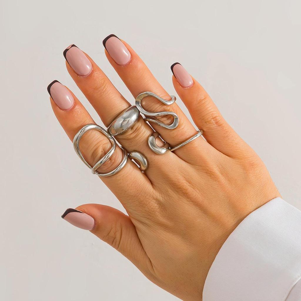 European & American Cross-Border Geometric Arc Ring Set: Stylish, Irregular Metal Design