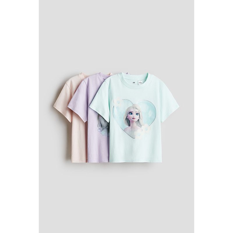

[Disney Series] HM Children s Clothing Girl T-shirt 3 Pieces Autumn Frozen round Neck Short Sleeve 0937175