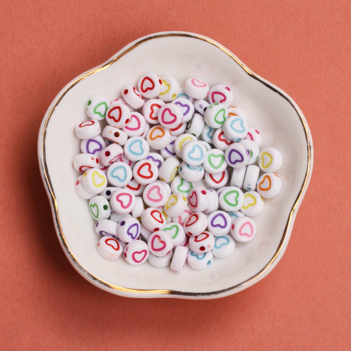 

50 шт. акриловые бусины для ключей, ожерелье для изготовления ювелирных изделий, 6,5 мм, плоский круглый браслет, материалы для самостоятельного изготовления, серьги, модные аксессуары, узор в виде сердца 12