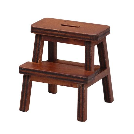 1:12 Dollhouse Mini Stool Exquisite Details Realistic Appearance Double-deck Step Stool Doll House Accessory