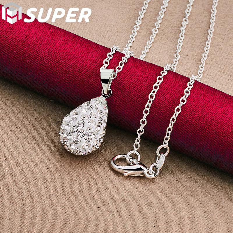 925 Sterling Silver 18 Inch Water Drop Pendant AAA Zircon Necklace Jewelry