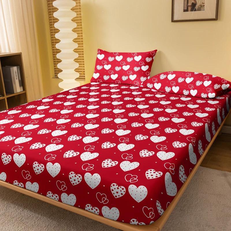 

Modern Heart Printed Fitted Sheet Matte Bed Cover Soft Bedding for Cozy Bedroom Decor 71x132cm