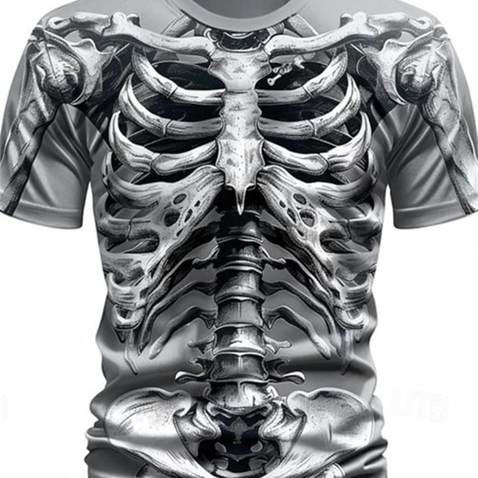 

Летняя классическая одежда, повседневные футболки с 3D принтом, крутые черепа, скелеты, мужские футболки в уличном стиле, топы с круглым вырезом и короткими рукавами 6XL