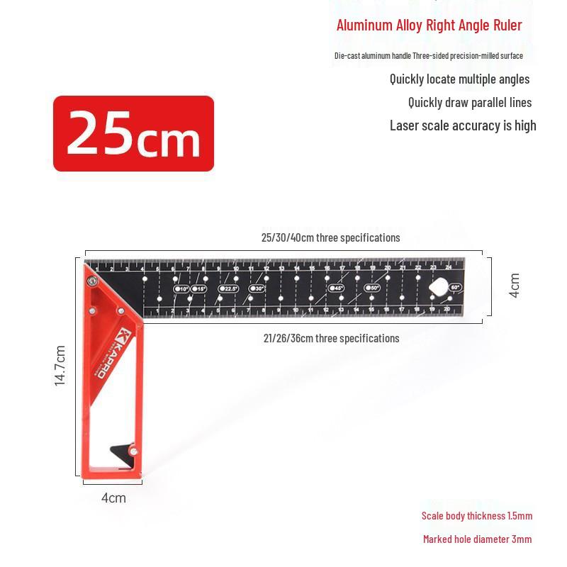Cape Road 353 Acier Inoxydable Angle Droit 45°/90° Règle de Traçage et de Marquage pour le Travail du Bois