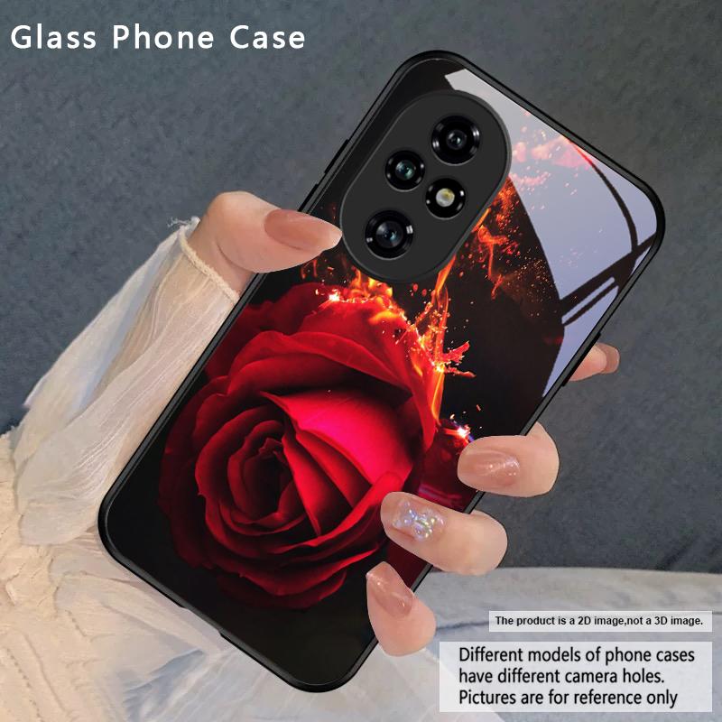 

Brilliant Flame Rose For Honor Magic 4 5 6 Pro 7 X6 X9c X9 X6b X8 X9b X5b X8b 30 Pro+ 50 Pro 70 90 200 Lite Glass Phone Case Honor 90