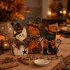 Vintage Witch Cat Decor Rustic Double Side Halloween Figurine Set Autumn Harvest Style Gothic Desktop Decoration