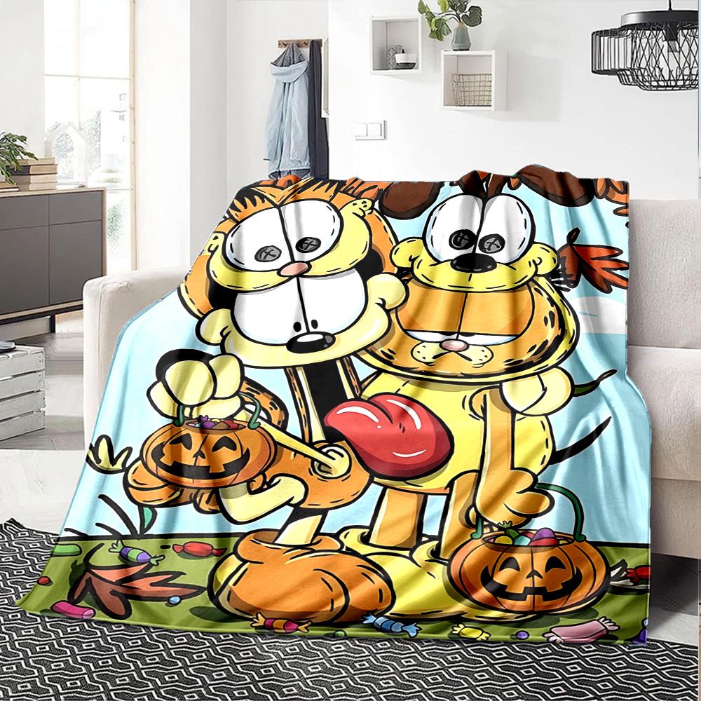 Garfield Halloween Cartoon Flannel Blanket Super Soft Warm Cozy Blanket for Sofa Bed Office Travel All‑Season Home Decor Gift