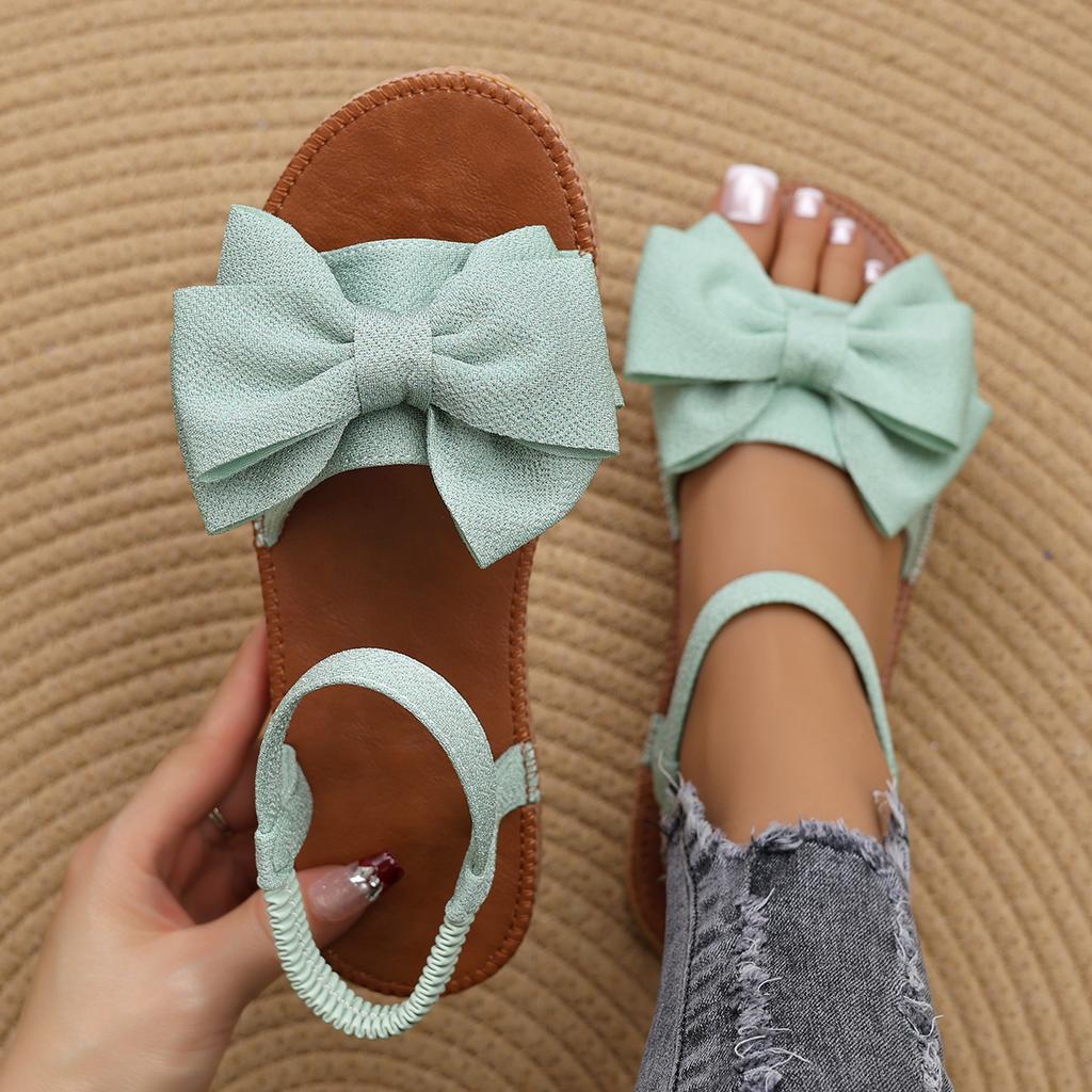 Fashion Women Sandals 2025 New Summer Fashion Beach Casual Slippers Outdoor Bow Tie Flat Shoes Home Lightweight Sandals Slides Women