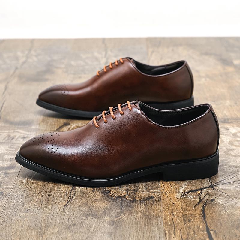 Markenqualität Gummi Anti-Rutsch Abriebfeste Sohle Herren Lederschuhe Modisch Atmungsaktiv Low Top Business Büro Formelle Schuhe