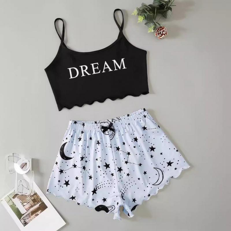 European and American Sleeveless Tank Top & Shorts Two-Piece Pajama Set for Women