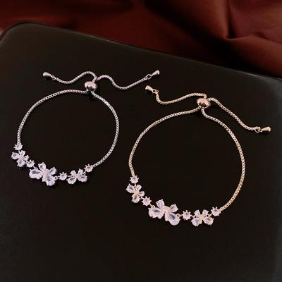 Delicate Crystal Butterfly Bracelet Adjustable Vintage Zircon Bangles Rhinestone Bracelet  Lady