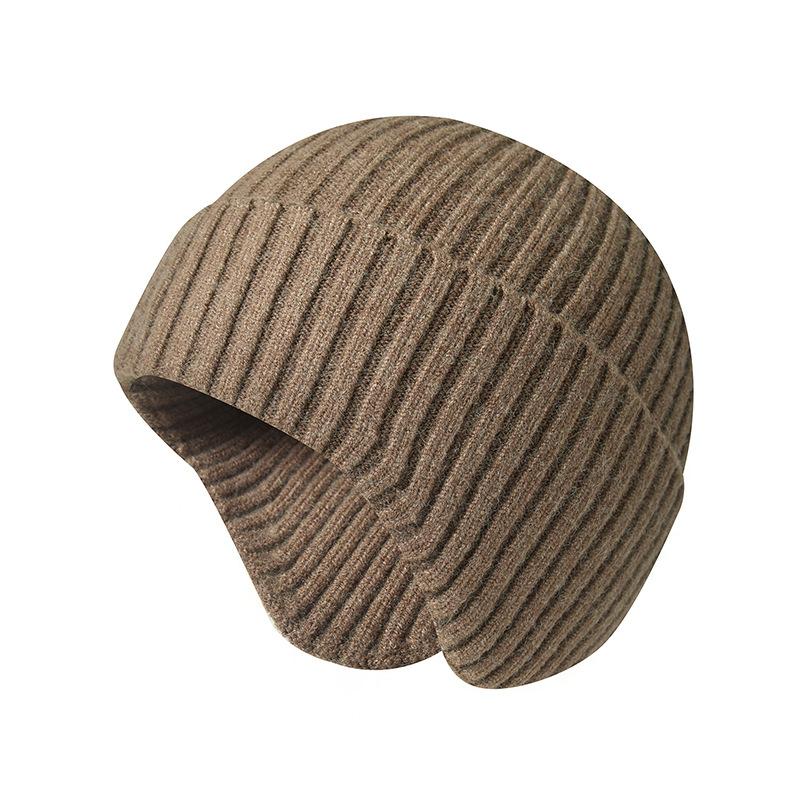 Unisex Autumn/Winter Solid-Colour Knitted Beanie with Ear Flaps Couples' One-Piece Winter Cycling Beanie Windproof One-Piece Cold-Weather Beanie