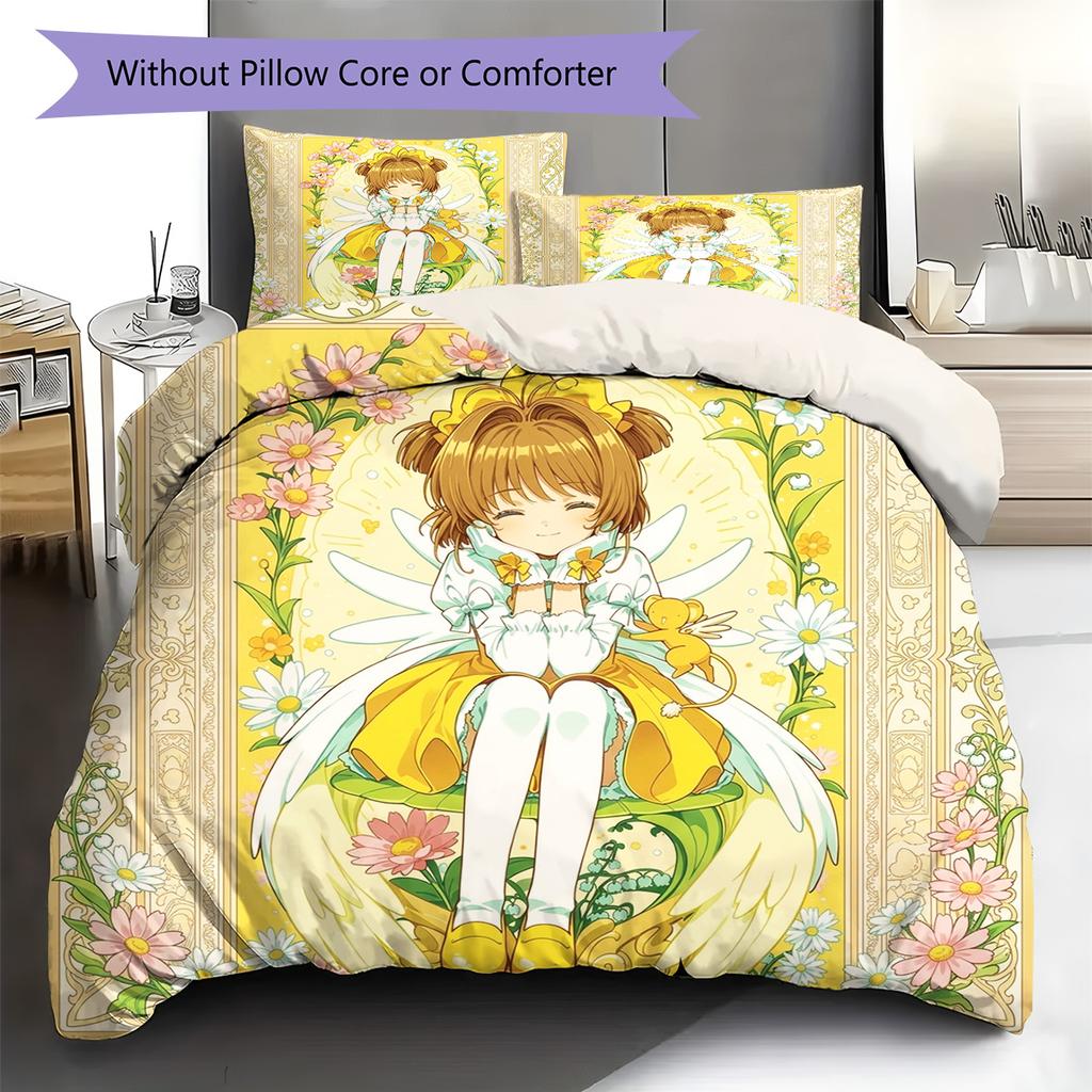 Cardcaptor Sakura Pattern Bedding Quilt Set Quilt Cover Pillowcase Home Decoration Birthday Gift (1 * duvet cover + 2 * pillowcase, without core)