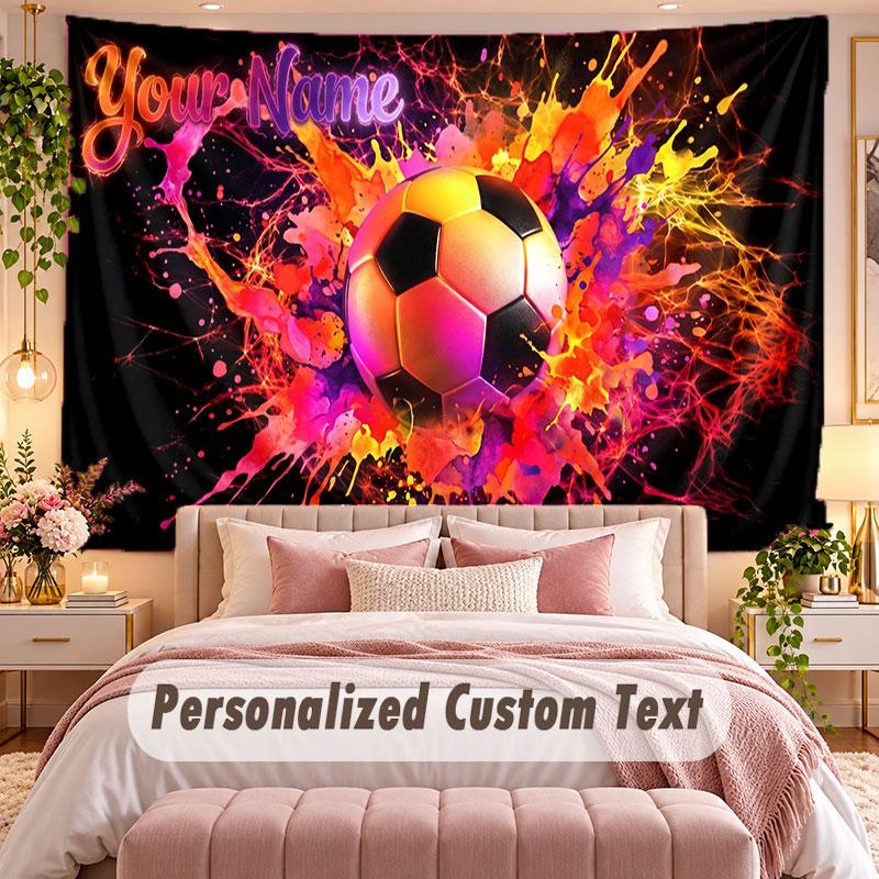 Soccer (379) Theme Wall Tapestry Customized With Name Text Personalized Hanging Tapestry For Bedroom Living Room Decor